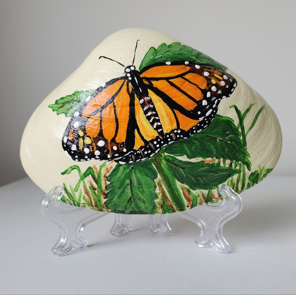 Original Monarch Butterfly Hand-Painted 4" Cottagecore Seashell By Art4annz